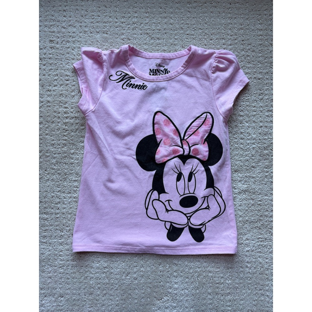 Disney Minnie Mouse Tee Size 5 Pink Flutter Sleeve Barbiecore School